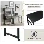 FCJ Home Office L-Shaped Corner Computer Desk Portable and Adjustable Laptop Table for Bedroom or Hotel with Cooling Feature