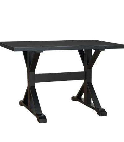 Goldoma 48-inch black solid wood trestle base dining table assembled in a modern dining room