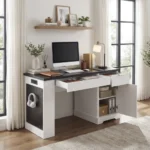 Modern Solid Wood Fluted Office Desk Storage Cabinet Drawers Eco-Friendly Adjustable Height Computer Writing Desk Power