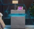 Grey LED nightstand with 4 drawers and illuminated top