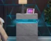 Grey LED nightstand with 4 drawers and illuminated top