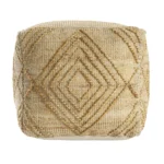 Goldoma 18 inch jute blend cube pouf ottoman with geometric diamond pattern and hidden storage in natural color