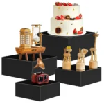 Set of 4 Frosted Acrylic Cube Boxes with Hollow Bottoms Black Nesting Risers for Cake Decorating Buffet Display