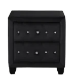 Crystal tufted velvet nightstand with two drawers and eco-friendly wood top in a modern bedroom setting