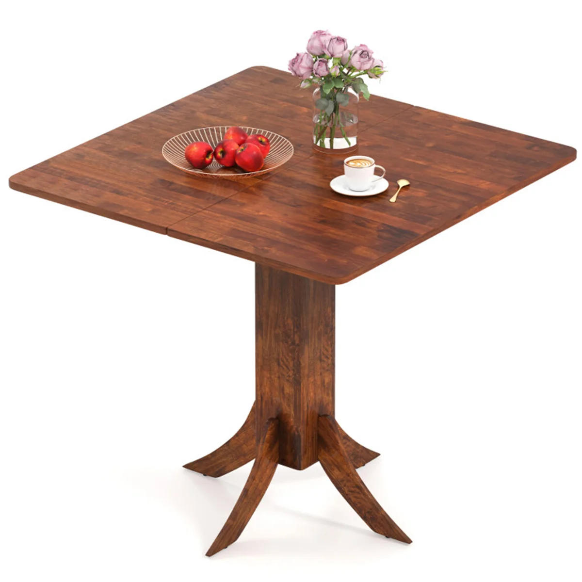 33-inch walnut square pedestal dining table with sleek pedestal base in a modern dining room