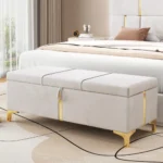 Goldoma adjustable height velvet storage ottoman in living room as footrest with hidden storage