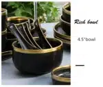 Gilt Rim Black Porcelain Dinner Plates Kitchen Dishes Ceramics Tableware Food Tray Rice Salad Noodles Bowl Cutlery Set