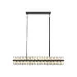 Goldoma black rectangle chandelier suspended at varying heights over a contemporary kitchen counter