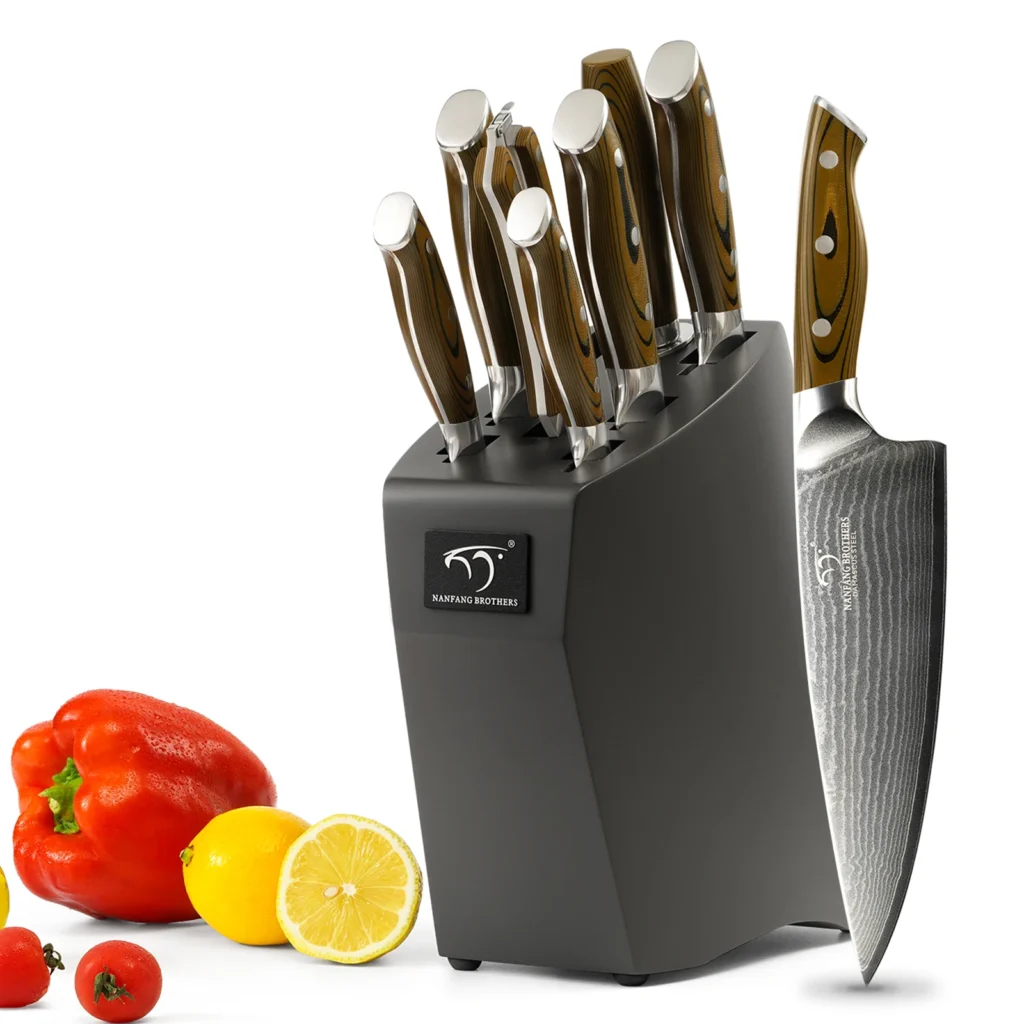 9 Pcs Home G10 Handle Multifunctional Knife Set Damascus Steel Kitchen Knife Set with Scissors Sharpening Stick