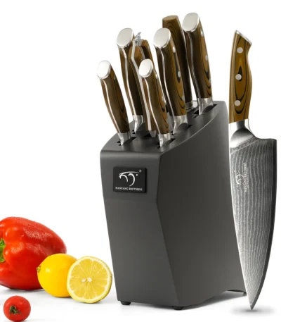 9 Pcs Home G10 Handle Multifunctional Knife Set Damascus Steel Kitchen Knife Set with Scissors Sharpening Stick