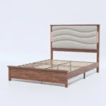 Goldoma LED king bed frame with upholstered headboard and charging station in a modern bedroom