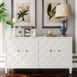 Accent 4-Door Wooden Sideboard Buffet Server Storage Cabinet for Home Bar Living Room Entryway or Hallway-Durable MDF Style