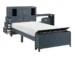 Goldoma Navy Blue Twin Adjustable Platform Bed with Bookcase Headboard, Hidden Desk, Drawers, and Storage Bench