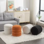 Goldoma Modern Velvet Round Ottoman Pouf with Handmade Design - round velvet ottoman
