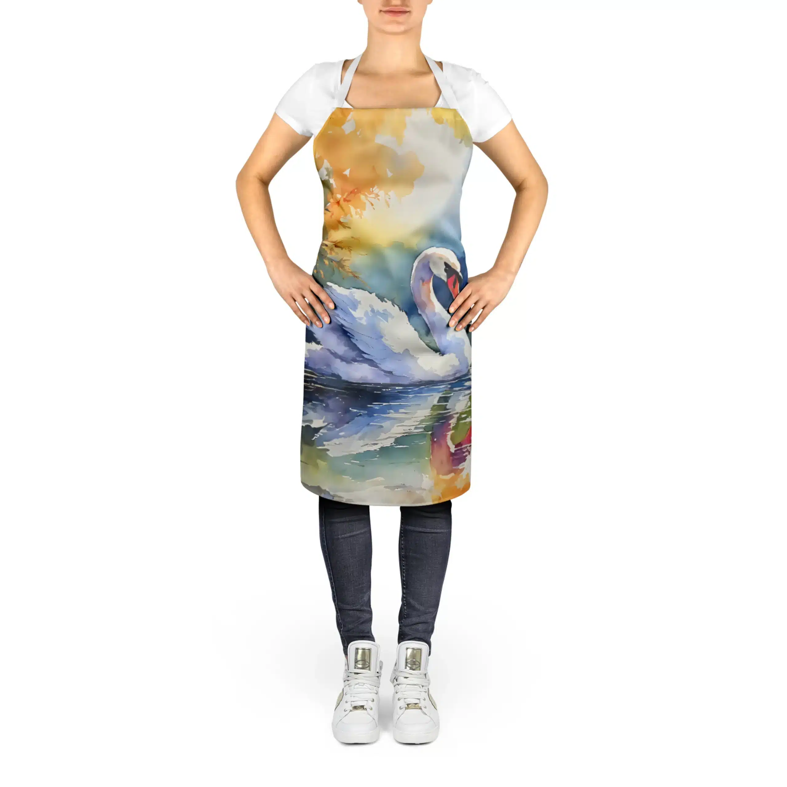 TD Watercolor Birds Design Cooking Tools-Elegant Apron for Kitchen Use