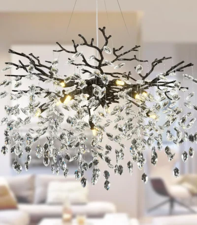 Black K9 Crystal Tree Branches Chandelier,Modern Round Crystal Chandeliers for Dining Room,Bedroom, Living Room,