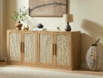 Modern Rattan 4-Door Buffet Cabinet Large Sideboard & Credenza for Living Room Dining Hotel Use - Image 2
