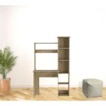 HMS 40" Natural Wood Computer Desk with Hutch Bookshelf Drawer-Simple Design Office Gaming Desk Wooden Storage Features