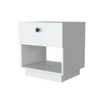 White 1-drawer nightstand with open shelf for bedroom storage, minimalist style