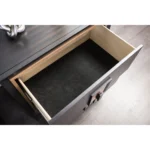Modern espresso nightstand with gold trim and wooden finger pull drawers