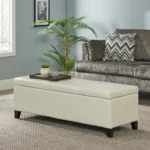 Goldoma Glouster storage ottoman bench in grey PU leather with soft-close hinges, perfect for living room or entryway organization