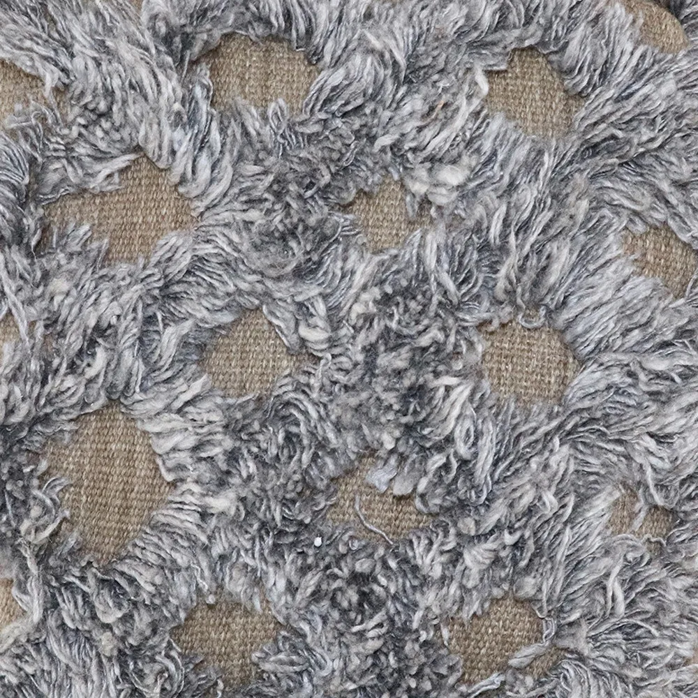 Goldoma 18" Natural and Gray Wool Cotton Blend Cube Geometric Pouf Ottoman