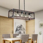 Ship From USA,32" Red Wood Industrial Farmhouse Rectangle Pendant Light, 5-Light Chandelier(No Bulbs) – side view