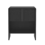 Minimalist black nightstand with storage drawer in bedroom
