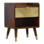 Solid Wood Manila Gold Nightstand – 1 Drawer 1 Open Slot Dark Brown – close-up detail