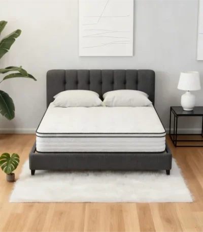 Goldoma queen size hybrid mattress with pocket springs and memory foam, no fiberglass, medium firm support for back pain relief