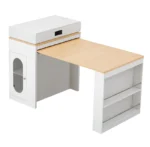 Modern extendable kitchen island with solid wood top and storage drawers