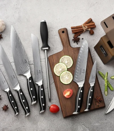 9 Pieces Luxury Set Wood Knife Holder Scissors Kitchen Knife Set for Cutting Food