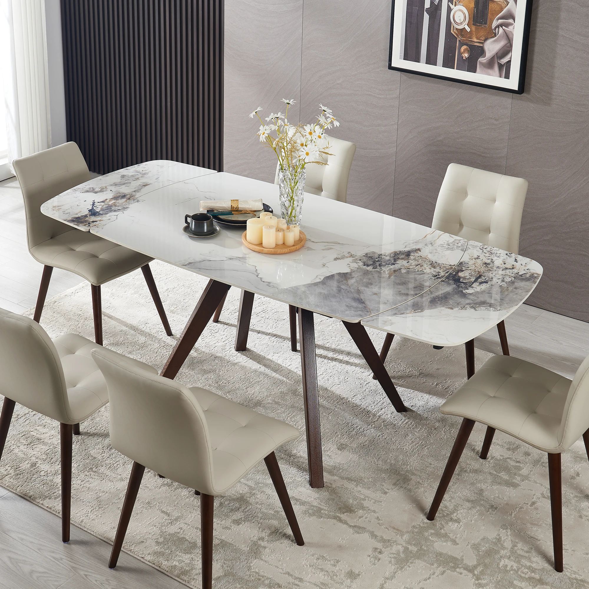 Hd60c4a8b09654ebc839e7907ae6696f0t.webp Modern rectangular dining table with sintered stone top and metal base set for 6