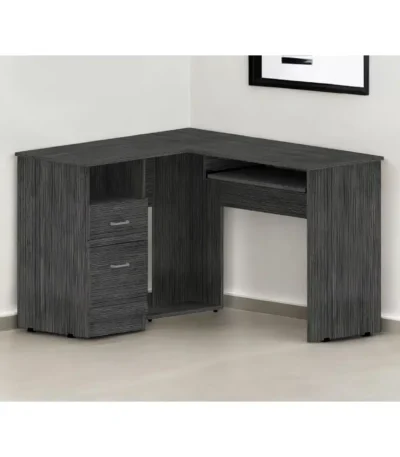 HMS 41" Gray L-Shaped Computer Desk with Two Drawers Modern Design Solid Wood Metal Assembled for Bedroom or Living Room Use