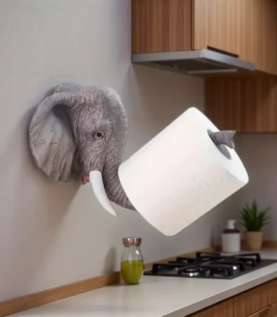 Wall Mounted Resin Elephant Toilet Paper Holder - Realistic Animal Sculpture Paper Roll Rack for Bathroom