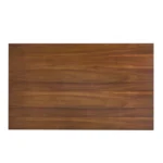 Walnut MDF dining table with black metal legs in an indoor dining room setting