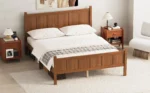 Queen size adjustable velvet upholstered bed with headboard and footboard in wood grain finish - Goldoma modern bedroom furniture