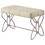 Tufted faux leather bench in white with purple metal frame for living room seating