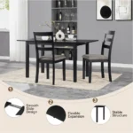 Extendable black dining table for 4-8 people with MDF top and rubber wood legs