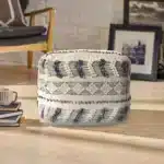 Goldoma 18" Blue Striped Pouf Ottoman - Antique Rattan Wood Bench with Storage – base detail