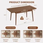 Solid walnut extendable dining table - mid-century modern oval table seats 4-8, seamless extension mechanism
