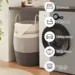 OIAHOMY Laundry Hamper Woven Cotton Rope Large Clothes Hamper 25.6" Height Tall Laundry Basket with Extended Cotton Handles
