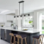37" Modern Industrial 5-Light Chandelier with Clear Glass Shades,Matte Black Metal Frame Hanging Ceiling Light Fixture(No
