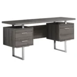 HMS 24" Modern Computer Desk with Three Drawers Black Silver Foldable Aluminum-Finished for Hotels Wooden Metal Glass