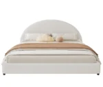 Goldoma adjustable bed frame king with soft boucle upholstered curved headboard and eco-friendly wood frame in a modern bedroom