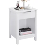 Modern 3-Tier Nightstand with Drawer and Open Shelves, White – styled in a modern Nightstands setting