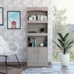 HMS 71 Three-Tier Bookshelf with Two Doors Foldable Living Room Furniture for Home Office Workshop Bedroom Application – top