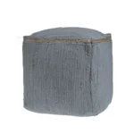 Goldoma foldable cube pouf ottoman in gray cotton with natural jute braid, placed in a living room as a footrest