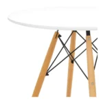 Goldoma 30" Round Dining Table - White Fiberglass Top, Solid Wood Base – side view