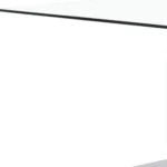 Goldoma white glass dining table with chrome base and geometric design